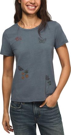Lucky Brand Floral Butterfly Embroidered T-Shirt in Flint Stone at Nordstrom, Size X-Small