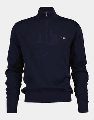 GANT Mens GANT Mens Classic Cotton Shield Logo Half Zip Jumper - 433 Evening Blue - Navy - Size: 38