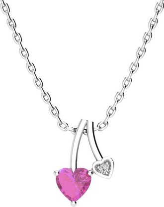 SuperJeweler 1/2 Carat Heart Shaped Gemstone and Diamond Necklace In Sterling Silver With 18 Inch Chain