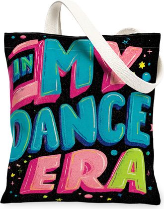 Generic Colorful Canvas Tote Bags, Fun Dance Era Graphic Pattern Reusable Shopping Bags, Stylish Lightweight Washable Shoulder Stra, Colorful, 13x15 Inch