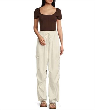 Sadie & Sage Vita Elastic Waist Cargo Pants In Ivory