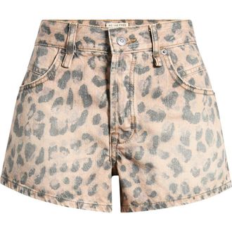 Free People Now or Never Leopard Print Denim Shorts in Brown Sugar Combo at Nordstrom, Size 26