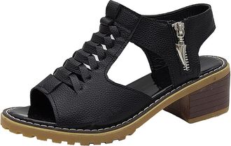 Generic QWUVEDS Platform sandals womens sandals womens summer comfortable slippers girls high heels womens platform open toe ankle strap zip back high heel sa