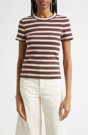 Veronica Beard Pruitt Stripe Rib T-Shirt in Brown Stripe at Nordstrom, Size X-Large