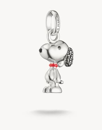 Thomas Sabo Charm a forma di Snoopy dei Peanuts con pav&eacute; tonalit&agrave; argento, nero e rosso