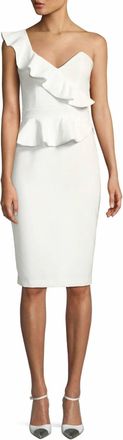 Bardot Asymmetrical Neckline Ruffle One-Shoulder Midi Dress In White