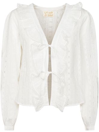 MC2 Saint Barth Sangallo Striped Cotton Blouse with Ruffled Trim