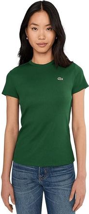 Lacoste Slim Fit Ribbed Cotton T-Shirt Womens Clothing Green : 8 (EUR 40)