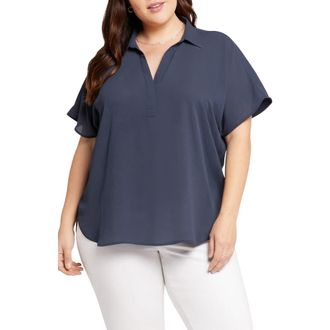 NYDJ Becky Georgette Popover Top in Oxford Navy at Nordstrom, Size 4X