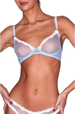 Fleur du Mal Sheer Tulle Demi Bra in Light Sky at Nordstrom, Size 34Dd