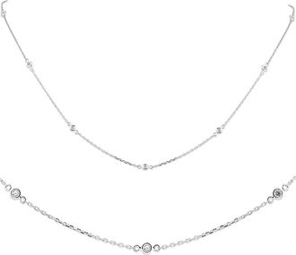Pompeii3 1/4ct Diamonds Bezel Station Necklace 18 14K White Gold Womens