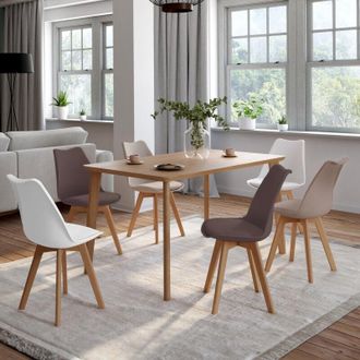 IDMarket Idmarket - Lote De 6 Sillas Escandinavas Sara, Mezcla De Colores Topo, Beige Y Blanco