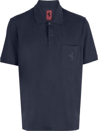 Ferrari logo-patch short-sleeved polo shirt - men - Organic Cotton/Spandex/Elastane - S - Blue