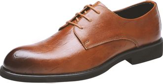 Generic Dress Oxford Shoes for Men Lace Up Snip Toe Burnished Toe Derby Shoes Vegan Leather Non Slip Block Heel Slip Resistant Wedding(Yellow,5.5 UK)