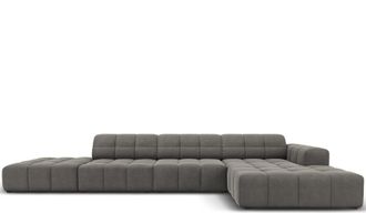 BLOOMINGLOFT 5-Sitzer Design Ecksofa Chicago mit Ottomane links/Eckteil rechts, Samtbezug