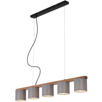 Briloner Lampada a sospensione Lampada a sospensione a 5 luci E14 max. 25 Watt metallo-legno-grigio Briloner