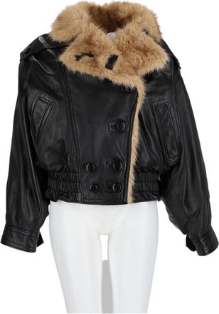 Isabel Marant Black Cropped Fur-Collar Lamb Leather Jacket