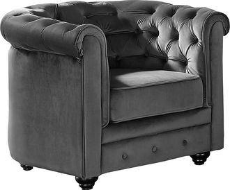 Vente-Unique Sill&oacute;n de terciopelo CHESTERFIELD - Gris antracita