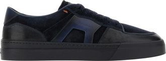 Santoni Low-Top Leather Suede Rubber Sole Sneakers