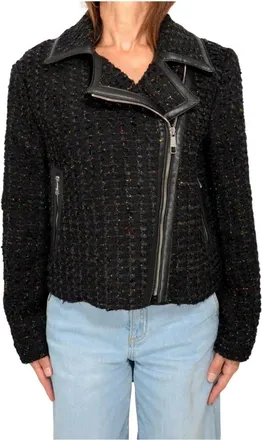HUGO BOSS Jassen, Dames, Zwart, M, Tweed, Chiodo Tweed Lurex Jas