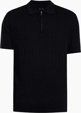 A|X Armani Exchange Mens Regular Fit Textured Knitted Navy Zip Polo Shirt - Size: 44