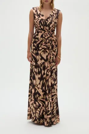 Amsale Printed Satin Jersey Dress in Apricot-Multi at Nordstrom, Size 12