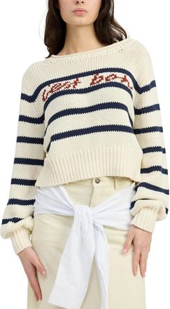 En Saison Helena Sweater Womens Ivory Cotton Striped Cropped Boat Neck PALL67