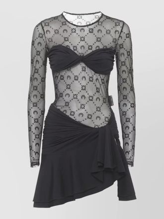 Marine Serre moon tulle dress asymmetric hem drape