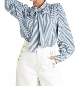 Flying Tomato Striped Woven Top In White Blue