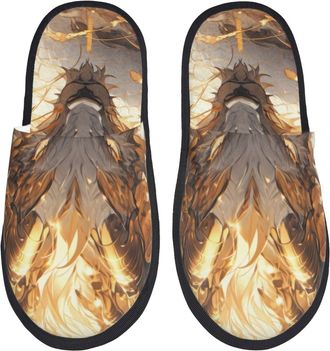 Generic Camping Slippers Golden Horned White Dragon Portable Indoor Slipper Warm House Shoes Autumn Sleepers For Winter Travel L
