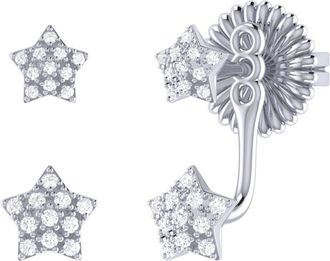 LuvMyJewelry Star Duo Sterling Silver Diamond Stud Earring