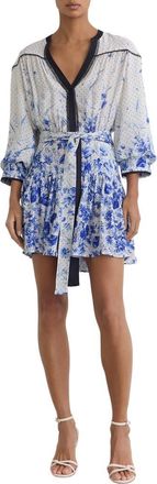 Reiss Anisa Floral-Print Belted Minidress in Ivory/Blue at Nordstrom, Size 12 Us