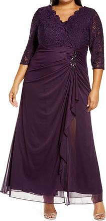 Alex Evenings Beaded Lace Bodice Empire Waist Gown in Eggplant at Nordstrom, Size 14W