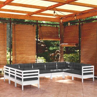 vidaXL Muebles De Jard&iacute;n 9 Pzas Con Cojines Blanco Madera De Pino Vidaxl