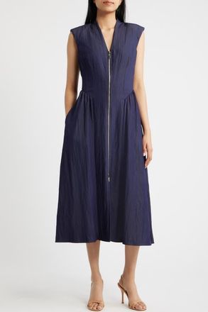 Vince Camuto Zip Front Midi Dress in Denim at Nordstrom, Size 14