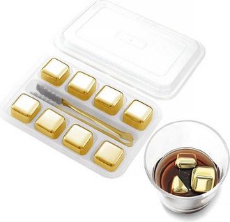 OEM Cubitos De Hielo Reutilizables De Acero Inoxidable, Paquete De 8 Cubitos De Hielo Met&aacute;licos Para Whisky, Reutilizables Para Whisky, Vodka, Oro