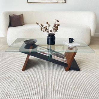 Dmora Mesa De Centro Incarico, Un Compartimento, Forma Rectangular, Tablero Transparente, 105x65x31h Cm Marr&oacute;n Nogal