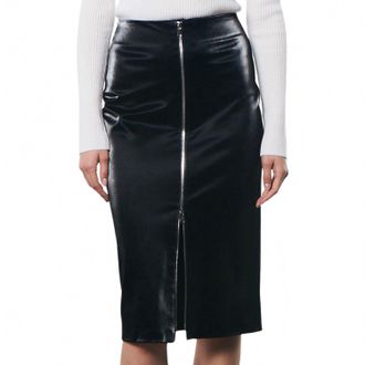 Enza Costa Womens Satin Finish Leather Skirt In Black