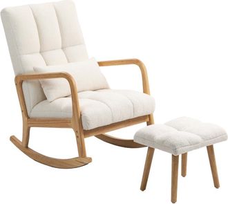 STILVORA Sill&oacute;n Mecedora Con Reposapi&eacute;s, Sill&oacute;n Mecedor Con Funda De Forro Polar, Reposabrazos, Respaldo Alto, Patines De Madera, Sill&oacute;n Reclinable Acolchado, 