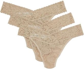 Hanky Panky 3-Pack Original Rise Thong Womens Underwear Chai, Cotton/Lace/Nylon