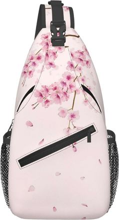 Generic Cherries Flower Chest Bag Adjustable Sling Bag With Zipper Backpack For Shopping Men Women