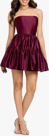 Blondie Nites Satin Strapless Corset Tiered Cocktail Minidress in Wine at Nordstrom, Size 13