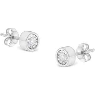House of Brilliance Silver 1/5 Ct Near Colorless Diamond Miracle- Bezel Barrel Style Stud Earrings in White at Nordstrom