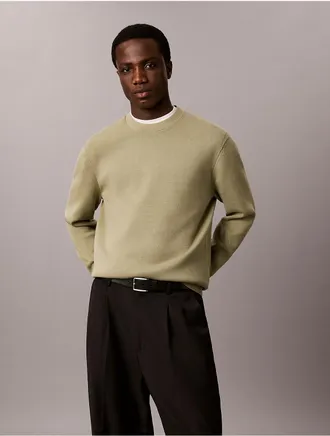 Calvin Klein Mens Tech Knit Relaxed Sweater - Green - 2XL