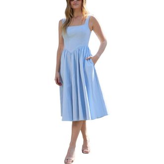 Lily And Lionel Hayley Corset Inspired Midi Dress in Blue at Nordstrom, Size 12