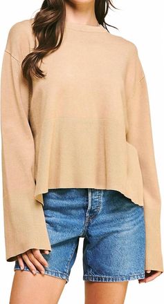 Pinch Design Side Slit Crewneck Sweater In Beige