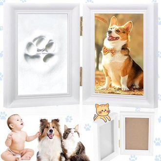 OEM Allecta - Juego De Huellas De Madera Para Perros Y Gatos - Marco De Fotos Con Juego De Sellos - Blanco - Decoraci&oacute;n De Pared