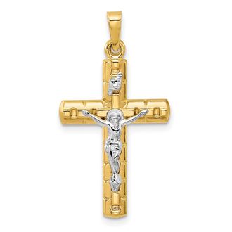 Diamond2Deal 14k Two-tone Gold Hollow Crucifix Pendent