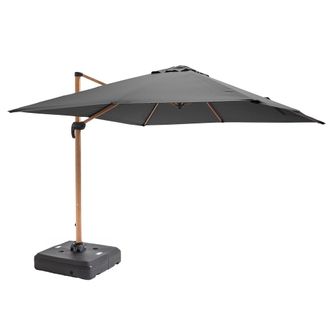 Oviala Parasol de 3x3m y base con ruedas para contrapesar efecto madera gris