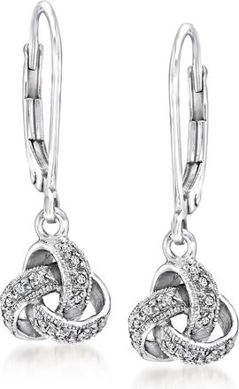 Ross-Simons Diamond-Accented Love Knot Drop Earrings in Sterling Silver